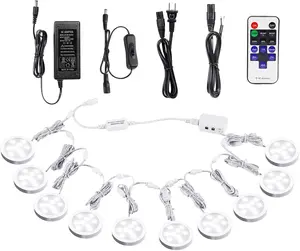 Linkable Under Cabinet LED Lighting – 12V Dimmable Puck Lights with Wireless RF Remote, Hardwired or Plug-in, 10 Pack Daylight White for Display & Kitchen