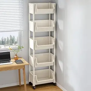 4-Tier Lightweight Compact Plastic Storage Cart with Wheels, Rolling Racks for Organization Solutions in Bedroom, Kitchen