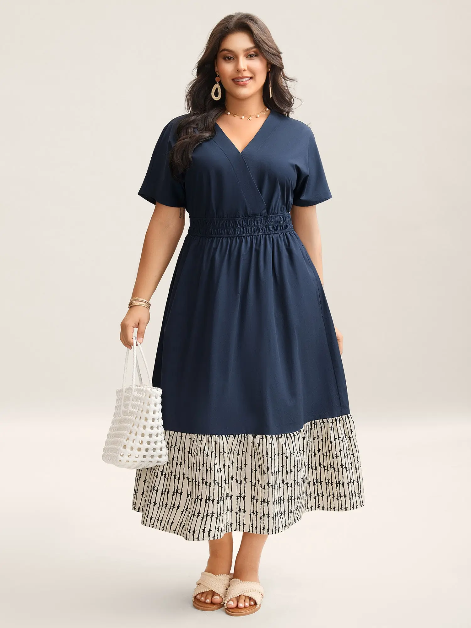 BLOOMCHIC Lady's Cotton Colorblock Stripes Cinched-Waist Spliced Sleeveless V-Neck Casual Classy Maxi Dress with Pockets - Mom Fit Comfortable Basic Womenswear for Summer Casual Wear, Deals, Casual Classy Dress Vneck,Summerfinds