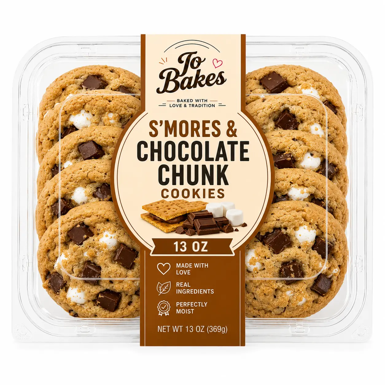 Jo Bakes S'mores & Chocolate Chunk Cookies | Soft Baked Bakery Cookies | 10 Count | 13 oz