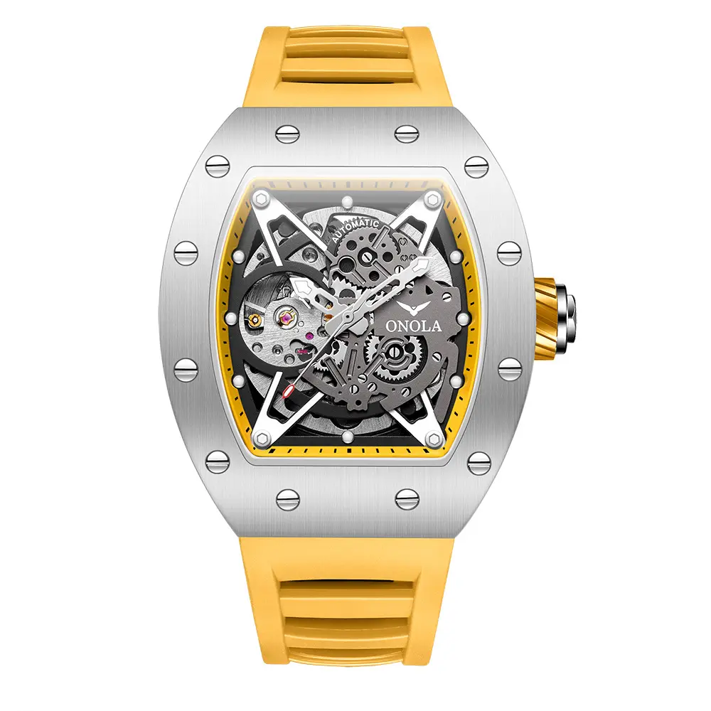 Men's Automatic Mechanical Watch, Sporty Waterproof Wrist Watch with a Luminous Analog Display and Silicone Strap, Luminous Analog Watch