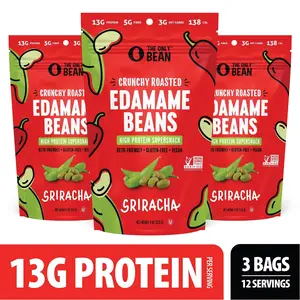 The Only Bean - Crunchy Roasted Edamame Beans (Sriracha) - Keto Snack, High Protein, Healthy Snacks, Low Carb, High Fiber, Gluten-Free & Vegan (4.0oz) (3 Pack)