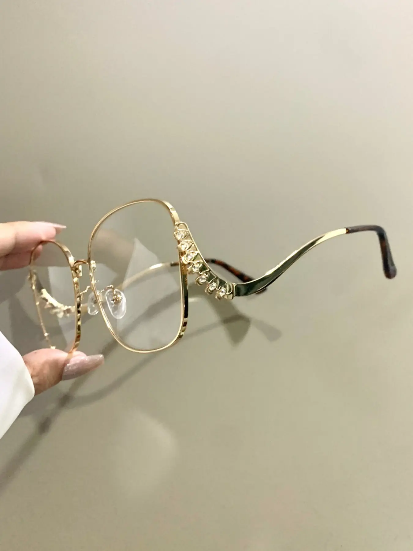 Metal Frame Square Glasses, Large Frame Fashion Trend Eyewear for Women, Elegant Novelty Diamond Encrusted Metal Hinged Glasses, Square Browline Glasses, Stylish Trendy Eyewear, Stylish Eyeglass