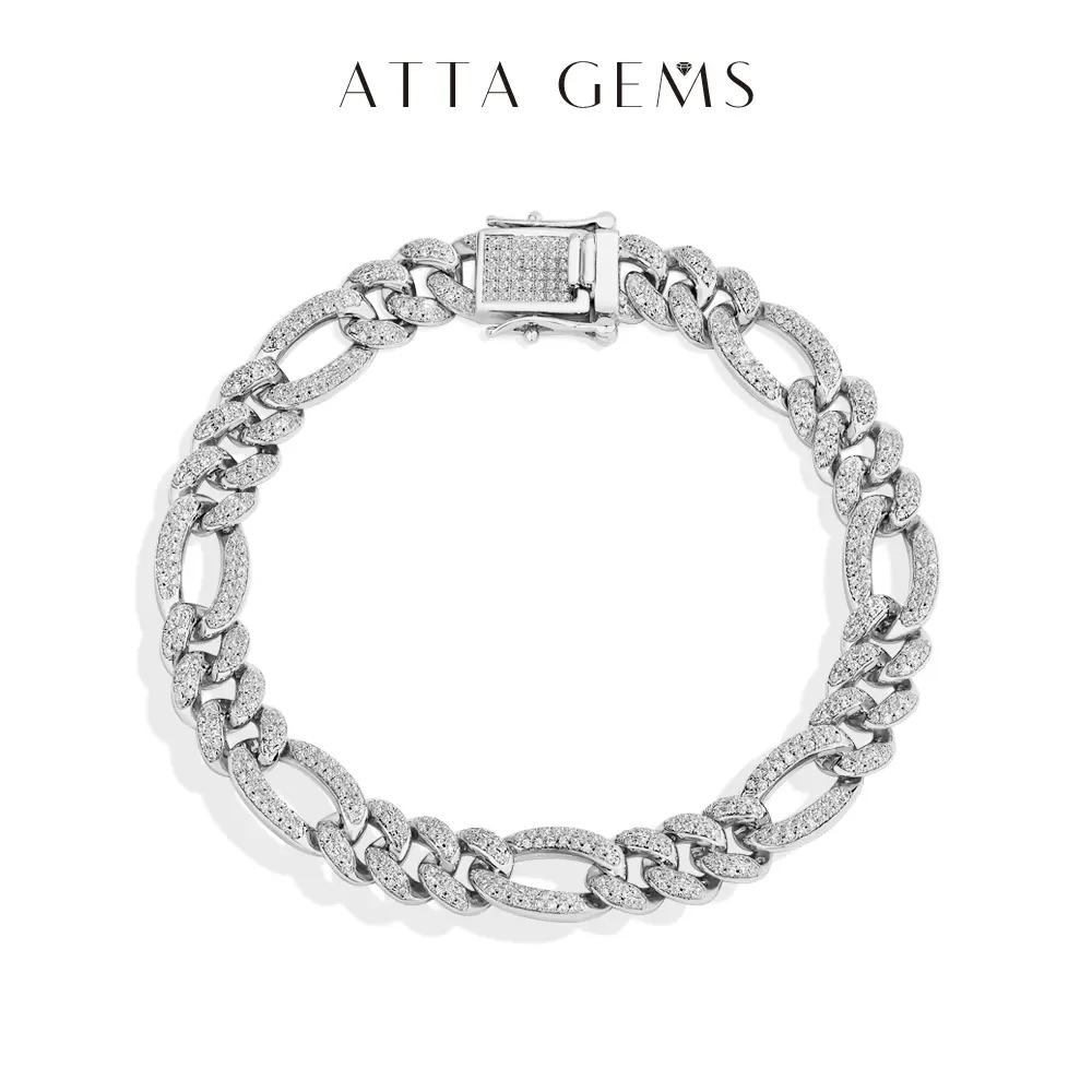 Premium Synthetic Moissanite Cuban Bracelet, ATTAGEMS Unisex Hip Hop Fine Jewelry, Women's Bracelet, Ideal Gift for Friends Lovers, Suitable for Classic Party B044, Premium Bracelet