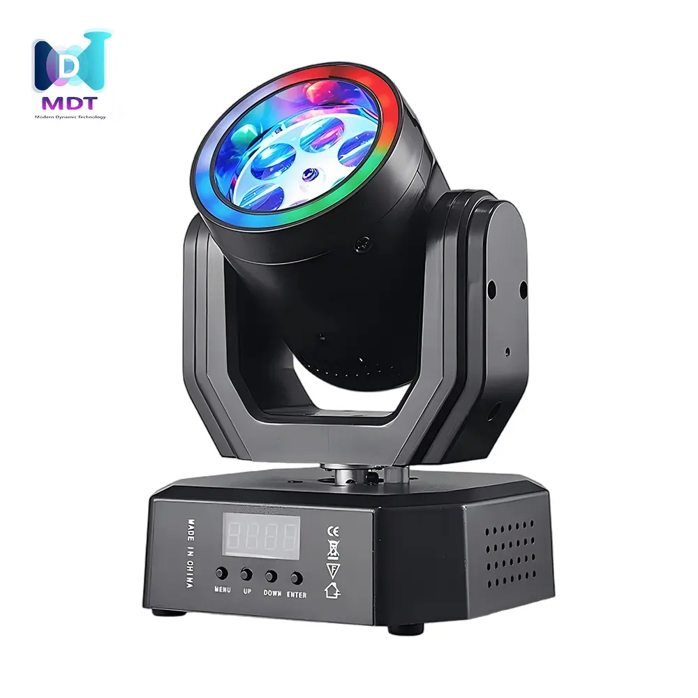 MDT LED Mini Moving Head Bee Eye with RGB Lighting Effects & Remote Control for DJ KTV Wedding Disco Events，30W Compact Led DJ Stage Lights with Halo Effects, Remote/ DMX512/ Sound Control for Wedding DJ Party Disco Club Small Venues