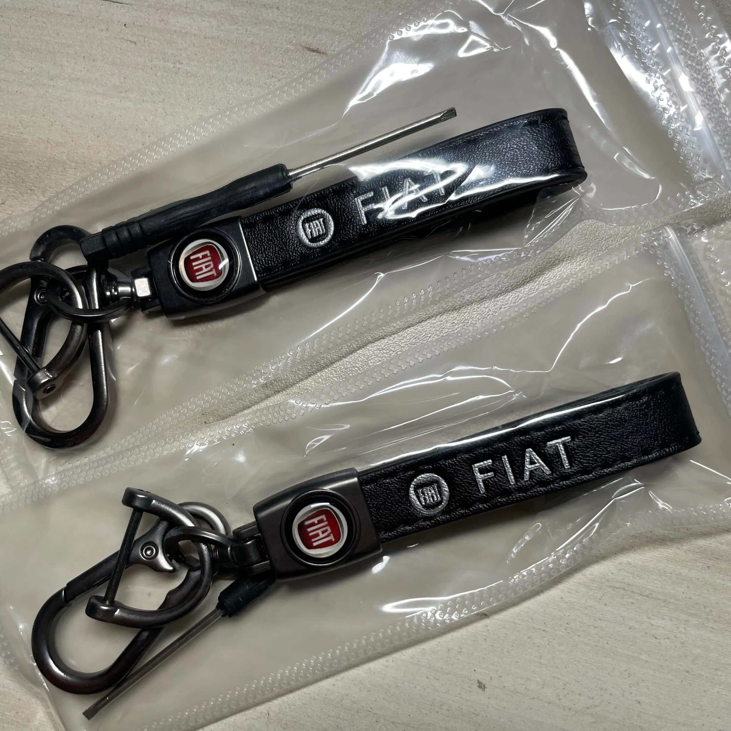 Genuine Leather Black Car Keychain Set for Fiat Key Ring Lanyard Accessories-LOT OF 2