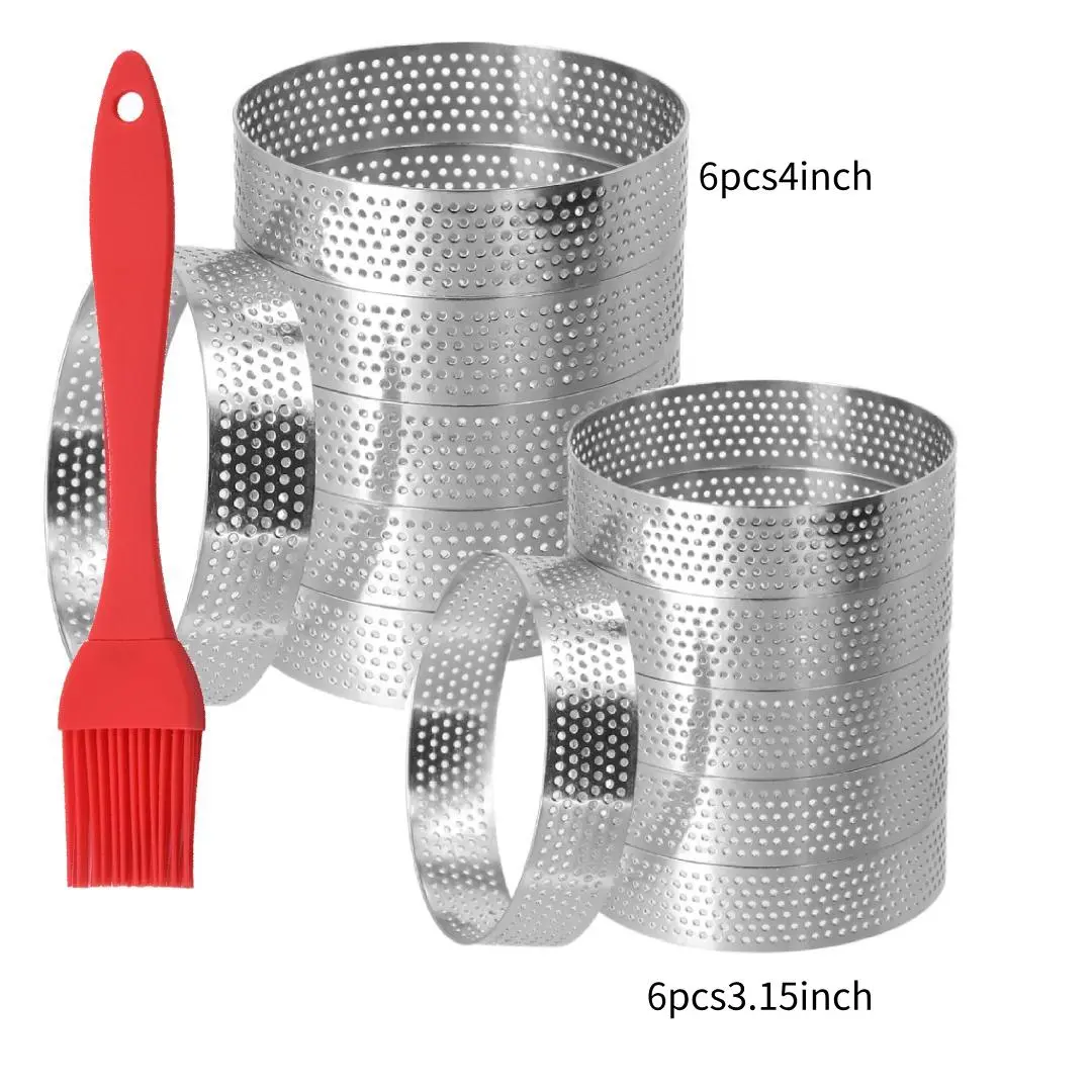 12PCS Tart Rings Perforated Tart Ring Stainless Steel, Round Mousse Cake Ring Metal Pastry Mold for Baking Cooking Pastries, Small Fruit Tartet Crust