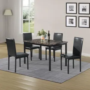 [Bellemave]Furniture 5 Piece Metal Dinette Set with Faux Marble Top - Black,dinning set,table&4 chairs