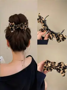 Leopard Print Bow Decor Hair Clip, Fashionable Accessory for Women & Girls, Casual Versatile Option for Daily Wear