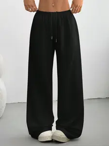 A pair of women's casual and fashionable drawstring wide leg pants Casual Fashion Trousers Womenswear, with a high waist and a loose straight fit, versatile and slimming effect. Suitable for all seasons, suitable for home, indoor, and outdoor wear