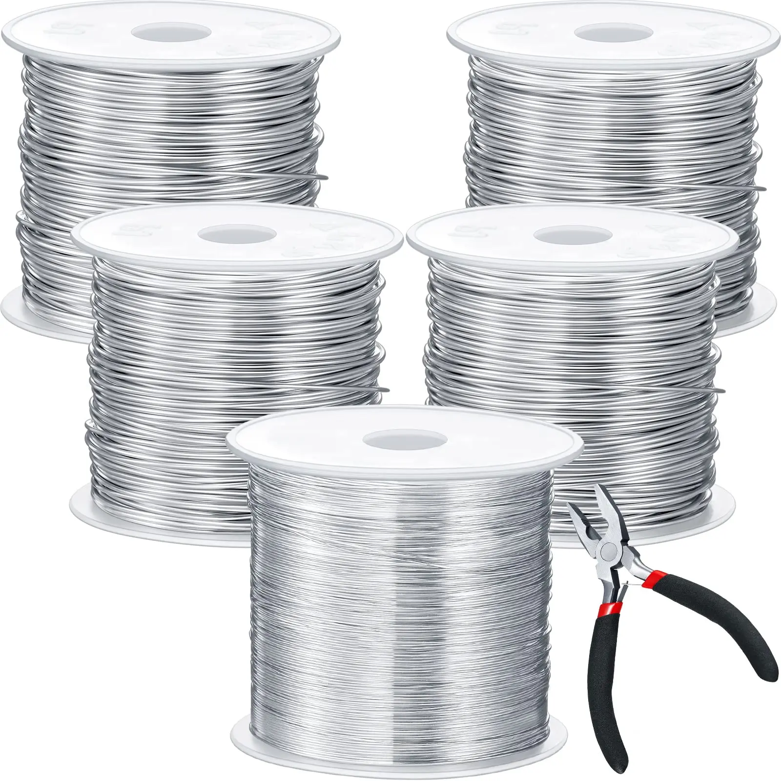 5 Rolls Jewelry Wire Kit - 18-26 Gauge Silver Copper Wire for Beading, Crafting & Sculpting with Pliers