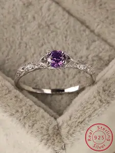 925 Sterling Silver Fashion Artificial Amethyst Decorated Ring, Elegant Jewelry for Women for Party, Daily Decor, Trendy All-match Jewelry for Birthday Gift, Wedding Engagement Ring