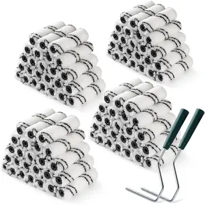 100 Pack 4 Inch Microfiber  Roller Covers with 2 count Anti Rust Metal Roller Frames, Professional Grade Painting Tools for Walls, Ceilings, Furniture
