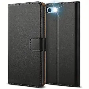 Mobile Phone Case For iPhone 7 / iPhone 8 / iPhone SE 2 3, With Kickstand PU Leather Card Slot Black Wallet Flip Protective Phone Case Cover