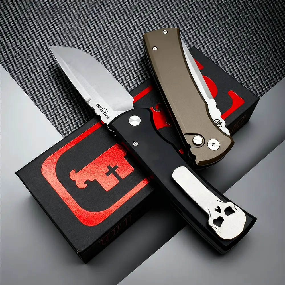 CPM S35VN 229 Foldable EDC Pocket Knife for Adults, 3.38 in Stonewashed Drop Point Blade, Lightweight Aluminum Handle with Button Lock, Removable Pocket Clip, Bushcrafting-Fishing Utility Knife, Premium Gift Box Packaging, Tools And Gadgets, Tactical Acce