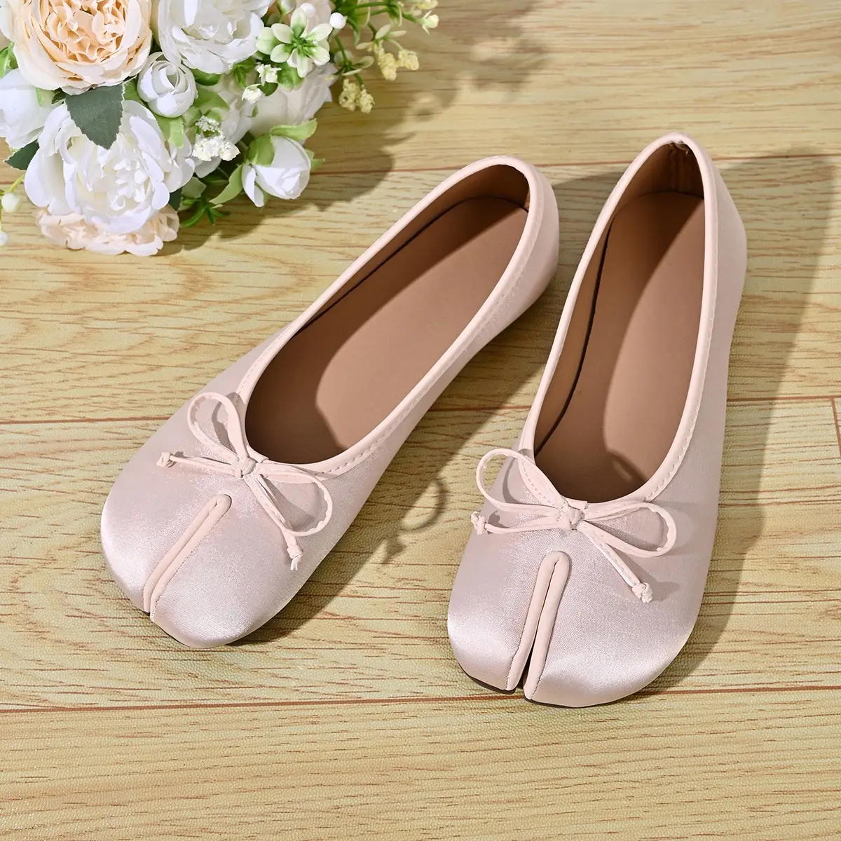 Women's French Vintage Satin Ballet Flats - Black Slip-On Plain Casual Wear Shoes with Bow Detail, Round Toe, Soft Sheen, Smooth Silhouette for Elegant Look, Roomy Toe Box for Various Foot Shapes