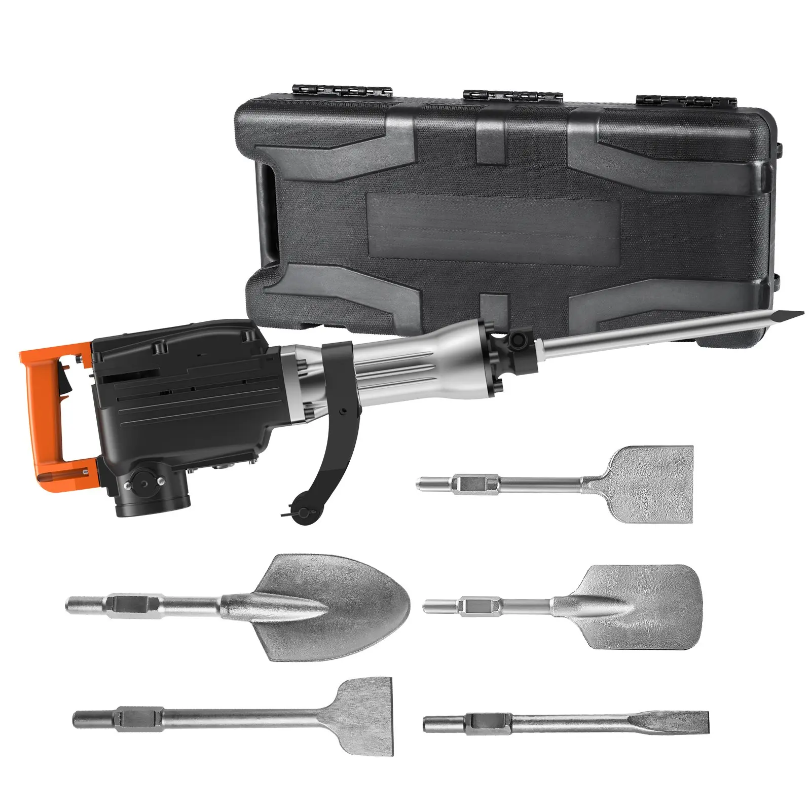 Demolition Jack Hammer, 2200W 1400 BPM Jack Hammer Concrete Breaker, Heavy Duty Electric Jack Hammer 6pcs Chisels Bit with Gloves, 360 ° C Swiveling Front Handle for Trenching and Breaking Holes