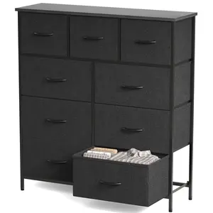 Dresser with 9 Drawers, Fabric Storage Tower for Bedroom, Closet, Entryway, Nursery - Steel Frame and Wooden Top