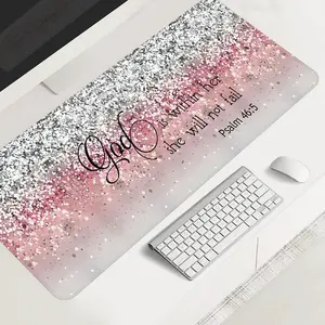 Faith Pink Glitter Pattern Design Large-sized Gaming Mouse Pad, Desktop Protection Pad, Non Slip Mousepad, Anti-slip Rubber Lock Edge High-definition Printing Suitable for Computers, Laptops, Offices, Homes, as a Gift