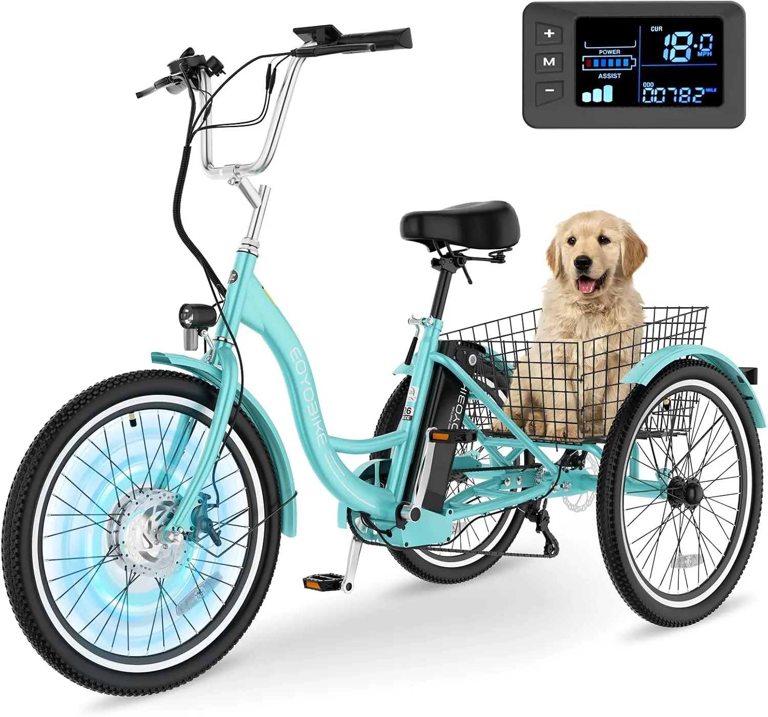 MC 350 Electric Tricycle Trike for Adults 350W 36V Removable Battery 24 Inches 7 Speeds 3 Wheels Electric Bikes Bicycle for Adults, Three Wheel Electric Cruiser Tricycle
