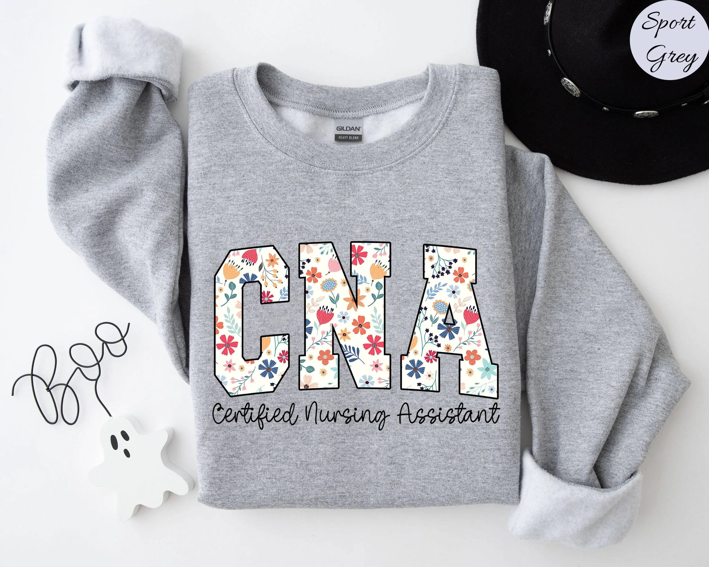 Floral CNA T-Shirt / Sweatshirt / Hoodie , Certified Nursing Assistant , CNA Nurse Shirt, Cna Cotton Fabric Grey