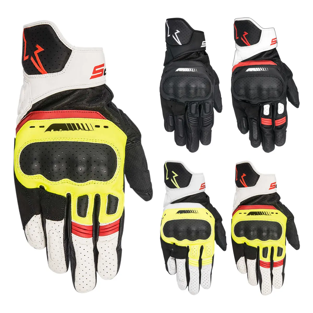 A Stars SP5 Summer Premium Leather Motorcycle Gloves - Touchscreen, Anti-Slip, Abrasion-Resistant Racing Gloves for Street Bike Enthusiasts