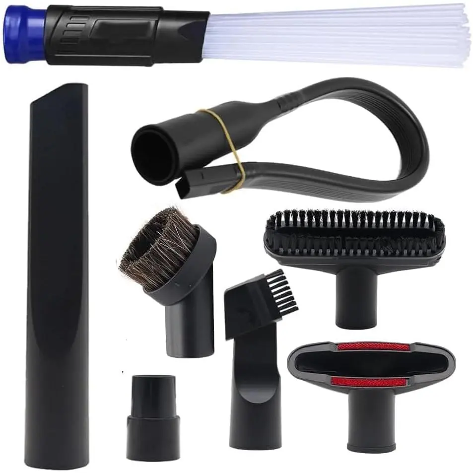 8 count Household Cleaning Vacuum Cleaner Attachments Kit for Shop Vac Accessories with 1 1/4" Vacuum Brush Flexible Crevice Tool, Vacuum Cleaner Straw Tubes and Vacuum Hose Adapter Kit