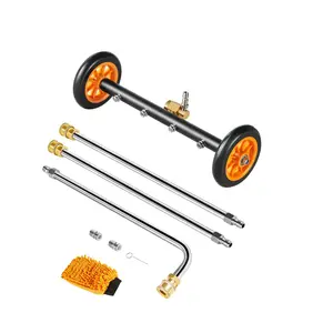 【FathersDayGift】 VEVOR 16" Power Washer Attachment Undercarriage Cleaner, Stainless Steel, 4000 Max PSI, Angle Adjustment Gear, 4 Spray Nozzles, 2 Extended Wands for Driveway, Patio