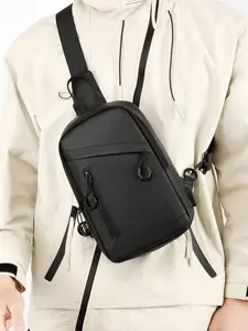 1pc  Men's slanted shoulder chest bag, solid color and clean color waist bag, zipper closure, fashionable and versatile, casual and simple, suitable for students, campus, work, commuting, shopping, men's chest bag