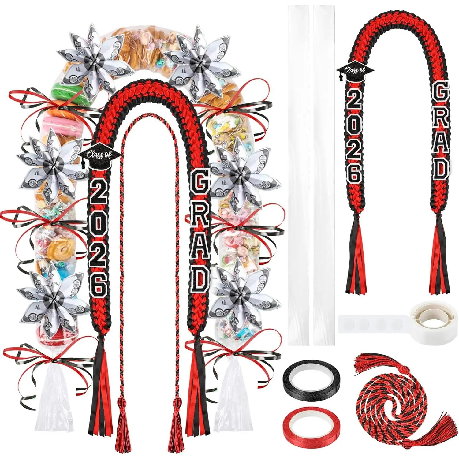 Graduation Ribbon Leis Graduation Candy Lei Kit with Honor Cord Class of 2025 Graduation Gift for Party