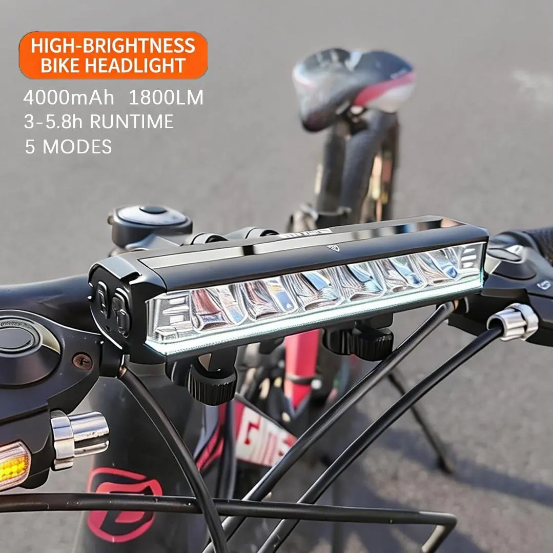 6 Inch LED Bike Headlight - 1800LM, USB Rechargeable Aluminum Alloy Light Bar, Spot Flood Combo, Secure Mount Night Riding Light for Electric Bicycles & Ebikes