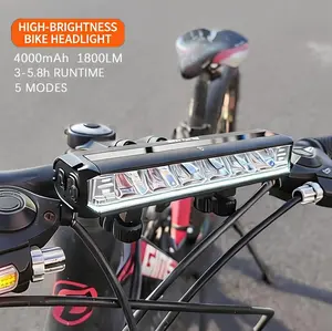 6 Inch LED Bike Headlight 1800LM, USB Rechargeable Aluminum Alloy Light Bar, Spot Flood Combo Night Riding Light for Electric Bicycle & Ebike