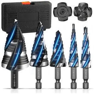 5 Pcs HSS Spiral Step Bit Set, Four-Flute Unibit (1/8"-1-3/8") with 1/4" & 3/8" Shank, Step Bits for Hole Drilling in Stainless, Copper, Aluminum, Wood, (5 PCS)