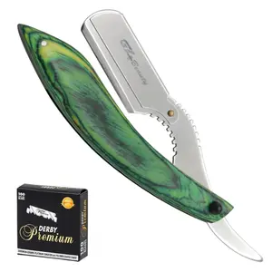 G4 Stylish Barber Salon Stainless Steel Folding Razors Cut Throat Wood Handle