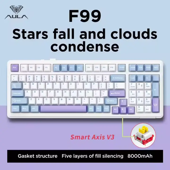 AULA F99 Wireless Mechanical Keyboard,Tri-Mode BT5.0/2.4GHz/USB-C Hot Swappable Custom Keyboard,Pre-lubed Linear Switches,Gasket Structure,RGB Backlit Gaming Keyboard for PC/Tablet/Xbox/PS4/PS5