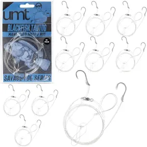 UMT Blackfish Snafu Rig 1, 5 &10 Pack Option -Size 3/0 BKK Octopus Hook - 60lb Heavy Duty Fluorocarbon, Dropper Loop - Hand Tied -  Mo's   Savage 17 Fathom Tautog Rig