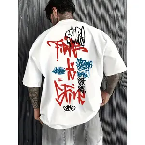 American Street Graffiti-Style T-Shirt with Multi color Font Print – Hip-Hop Men' Top