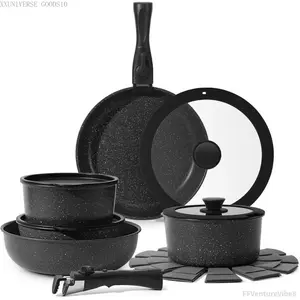 15pcs Non-Stick Pots and Pans Set with Detachable Handle, Oven Safe, Stackable, Cookware PFAS-Free,Dishwasher Oven Safe,Kitchen Outdoor Induction Compatible Stackable Healthy Easy Care FFVentureVibe8XXUNIVERSE GOODS10