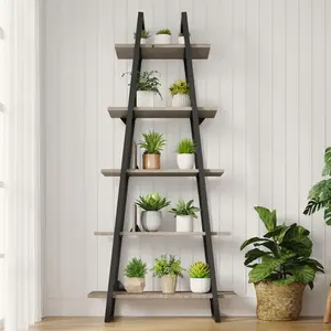 [NEW PRODUCT - FLASH SALE] Garvee Bookshelf 5 Tier Industrial Wood, Tall Open Rustic Etagere Bookcase Ladder, Standing Display Shelves for Home Living Room Bedroom Office Storage, Rustic Oak
