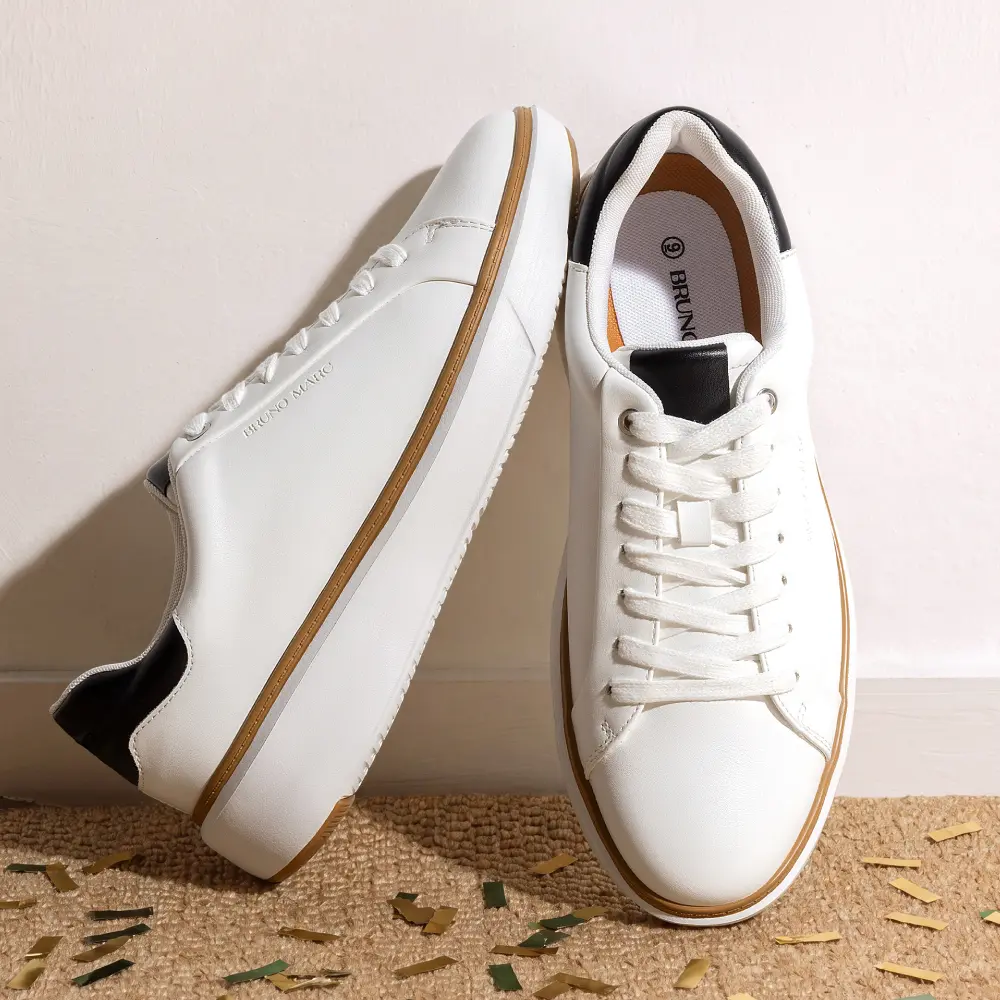 【BRUNO MARC Anniversary】 Men's Low-Top Minimalist Sneakers Shoes - Round Toe Synthetic PU Leather Accessible Casual Trainers, 1.57-inch Chunky Sole, Lightweight Arch Support for Simple Fits, Sporty Chic Looks (TikTok Shop Back to School), Sports Shoes, Fo