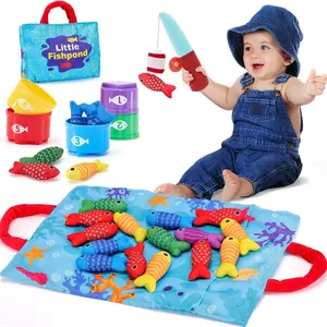 Montessori Toys for 1 Year Old Boys Girls, 10 in 1 Cloth Fishing Game, Toddler Toys with Stacking Cups, Number Counting, Color Sorting Learning