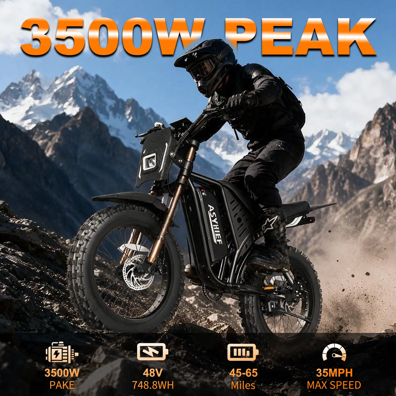 ASYHIEF AX200 Adult Electric Bike, 3500W Peak,35MPH Max Speed, 48V 15.6AH UL2849 Removable Battery,17"×3 Knobby Spoke All-Terrain Tires,LCD Screen & NFC Keyless Unlock,Full HydraulicSuspension Dual Disc Brakes,for Mountain,Desert,Beach,Snow & City Commute