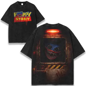 Poppy Playtime Huggy Wuggy Horror Game T-Shirt, Creepy Monster Graphic Washed Vintage Streetwear Tee, Hoodies washed, Sweatshirt, Cotton Shirt Seamless Collar Comfort Fit – 230gsm Premium Heavyweight Cotton Casual Classic