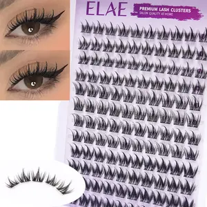 ELAE D Curl DIY Lash Clusters, 120Pcs 12 Rows Mixed Individual Eyelash Extensions, Soft Black Cotton Band, Natural Wispy Fox Eye Fluffy Segmented Lashes