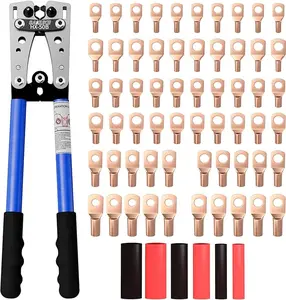 Sanuke Battery Cable Lug Crimping Tool Kit for AWG 8-1/0 Electrical Lug Crimper with 60pcs Wire Lugs and Heat Shrink Tubing
