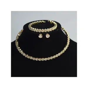 Classic Jewelry Rhinestone Gold-silver Collar Set Bracelet Earrings Collar 3pcs Large Drill Claw Chain Necklace Set Clothing Accessories