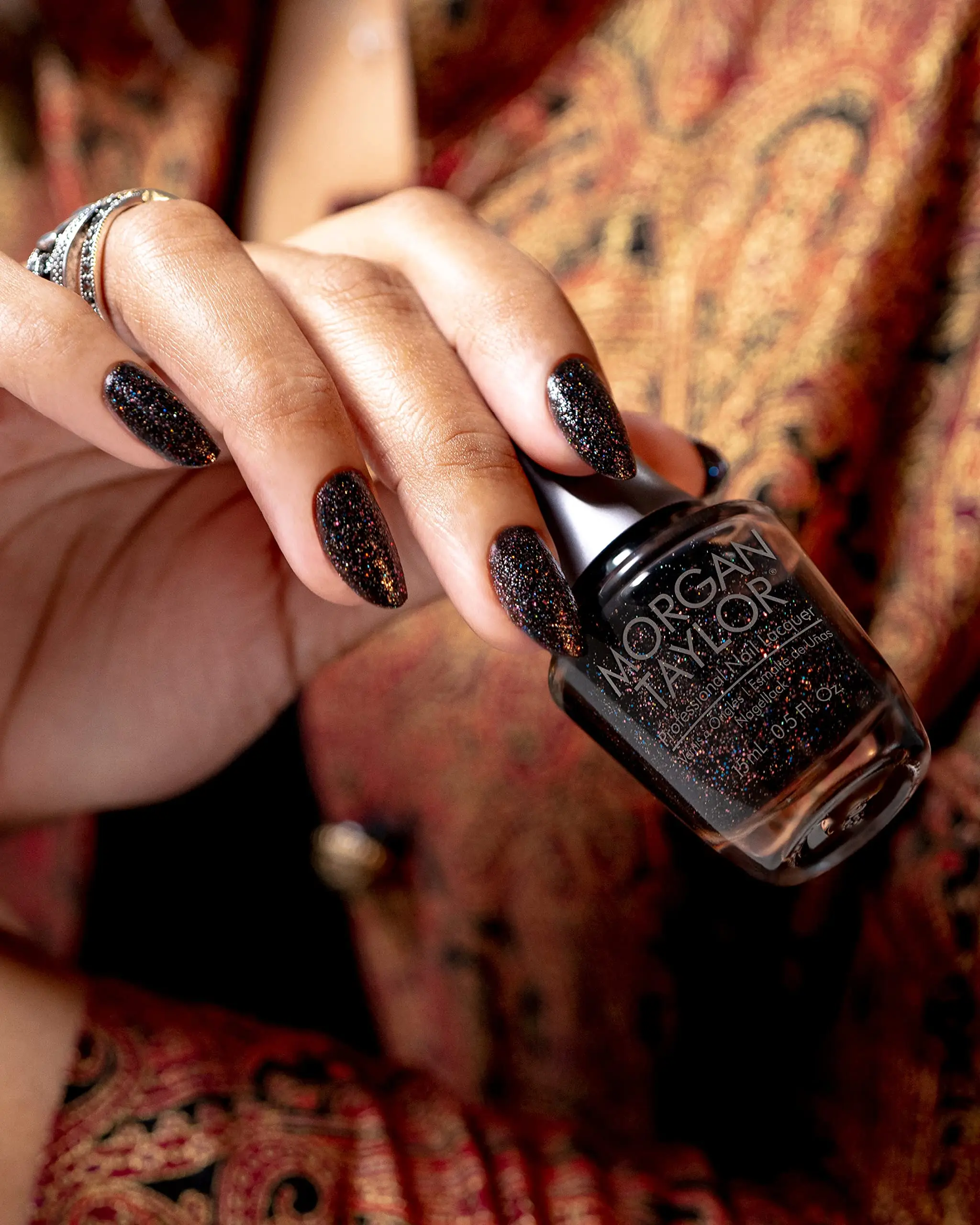 Morgan Taylor New York State Of Mind - Black With Multi Colored Glitter, Professional Lacquer, Vibrant, Chip-Resistant, Fast-Drying, Long-Lasting, High-Shine, Perfect for Manicures & Pedicure, 15mL.