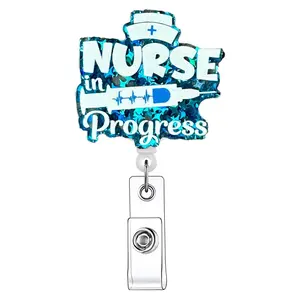 Cartoon Nurse Design Badge Holder with ID Clip, 1 Count Retractable Badge Reel, Nursing Badge Reel, Name Badge Holder for Nurse Doctor Student Volunteer Employee