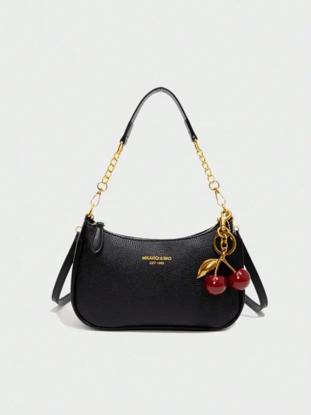 Women's Retro Cherry Pendant Purse Shoulder Bag - Minimalist Design, Zipper Closure, Women's Accessories, Crossbody Handbag, Daily Use Home Organizer Storage Bag, Accessories For Women