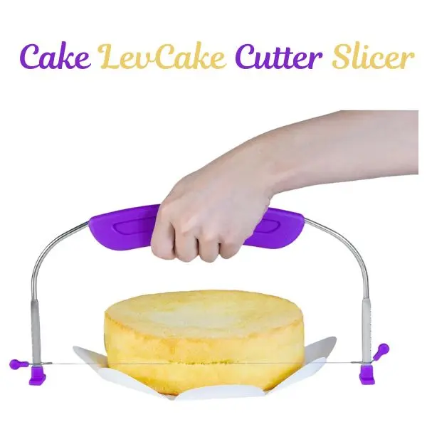 Adjustable Cake Leveler Slicer Cutter, Premium Stainless Steel Double Wire Cake Cutter, 9 Height Settings Cake Slicer & Molder Tool for Baking, Layering & Decorating Cakes (Purple)